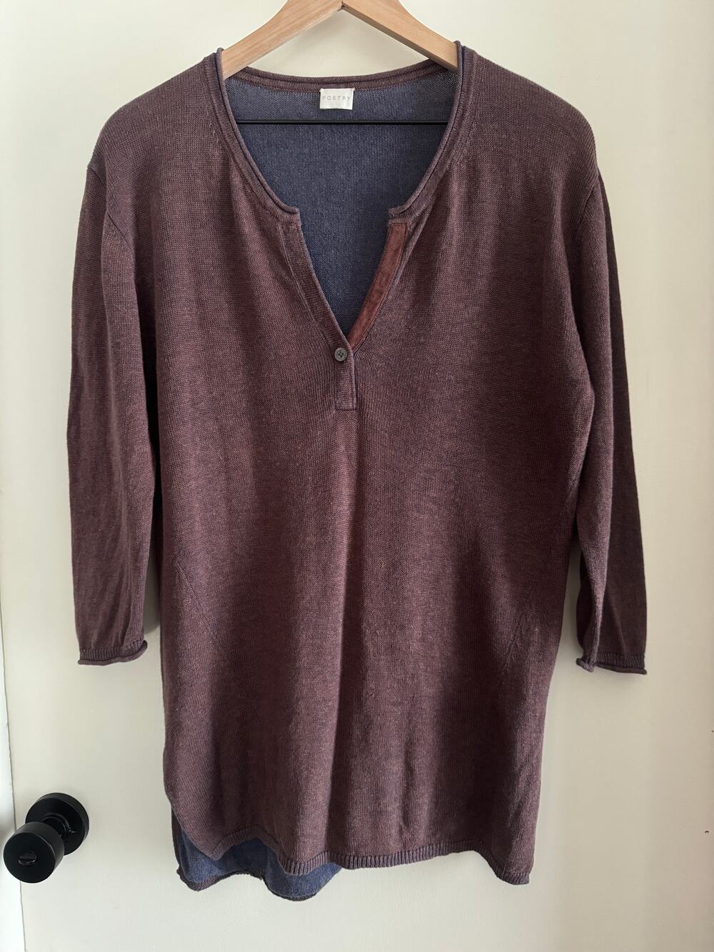 POETRY purple linen cotton lightweight sweater tunic 3/4 sleeve - size 2s